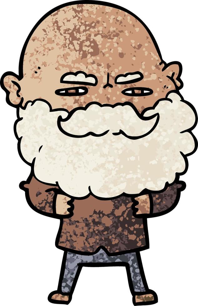 cartone animato uomo con barba accigliato vettore