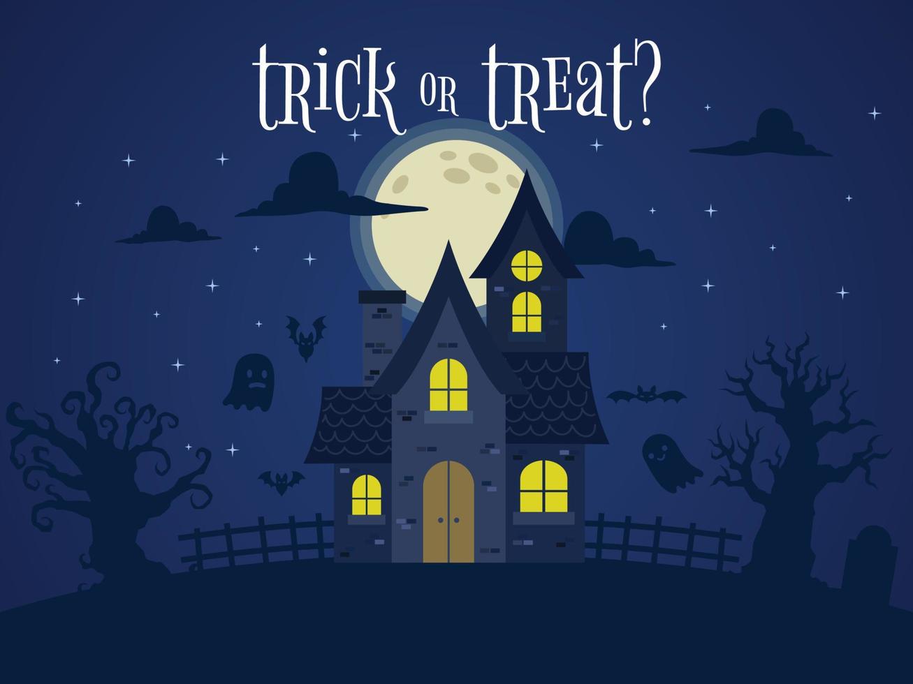 spaventoso Halloween frequentato Casa pauroso Luna piena mezzanotte fantasmi trucco o trattare vettore