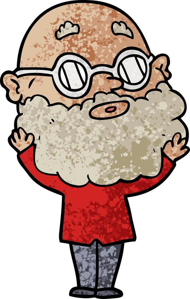 cartone animato curioso uomo con barba e bicchieri vettore