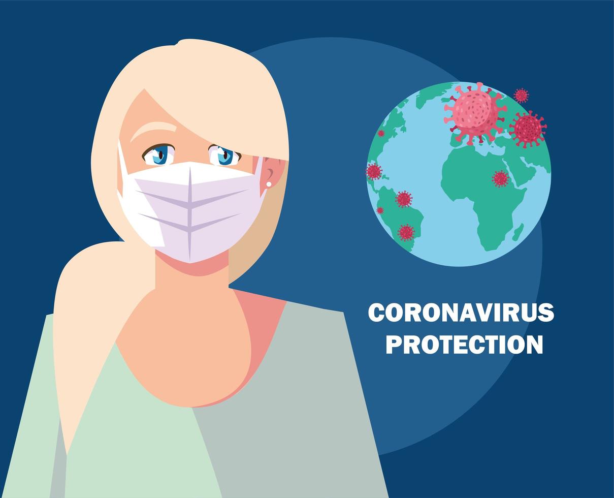 concetto di protezione del coronavirus con donna mascherata vettore