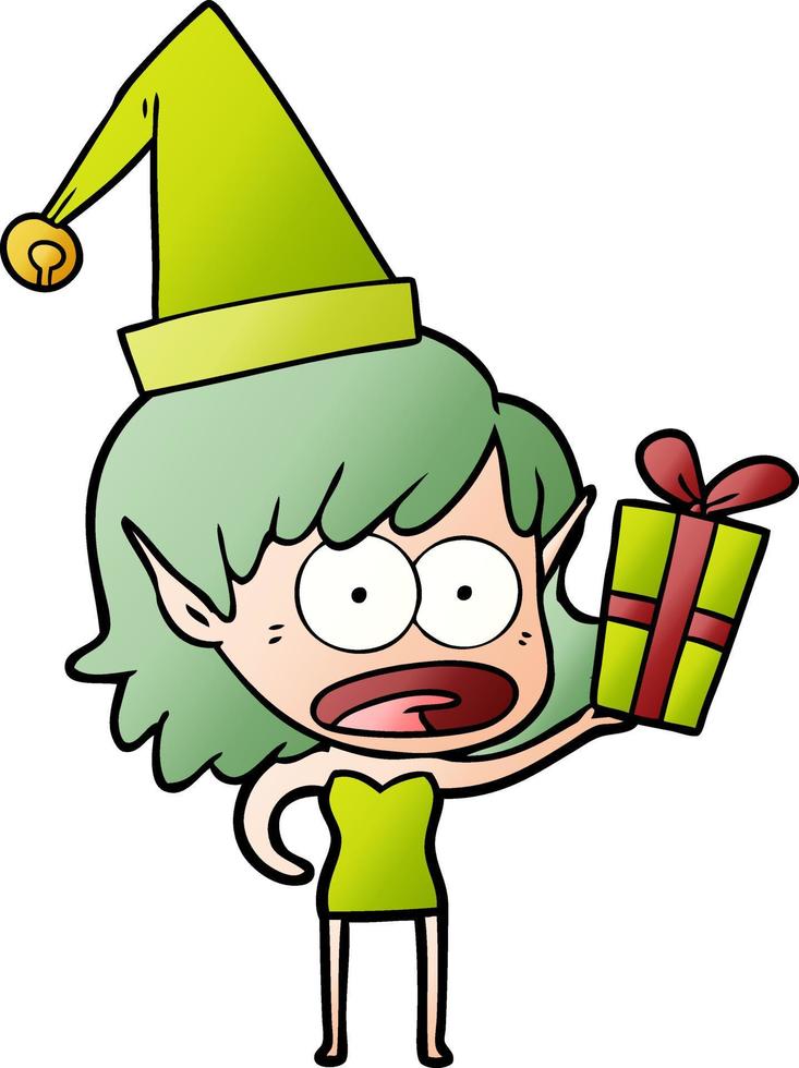 cartone animato scioccato Natale elfo ragazza vettore