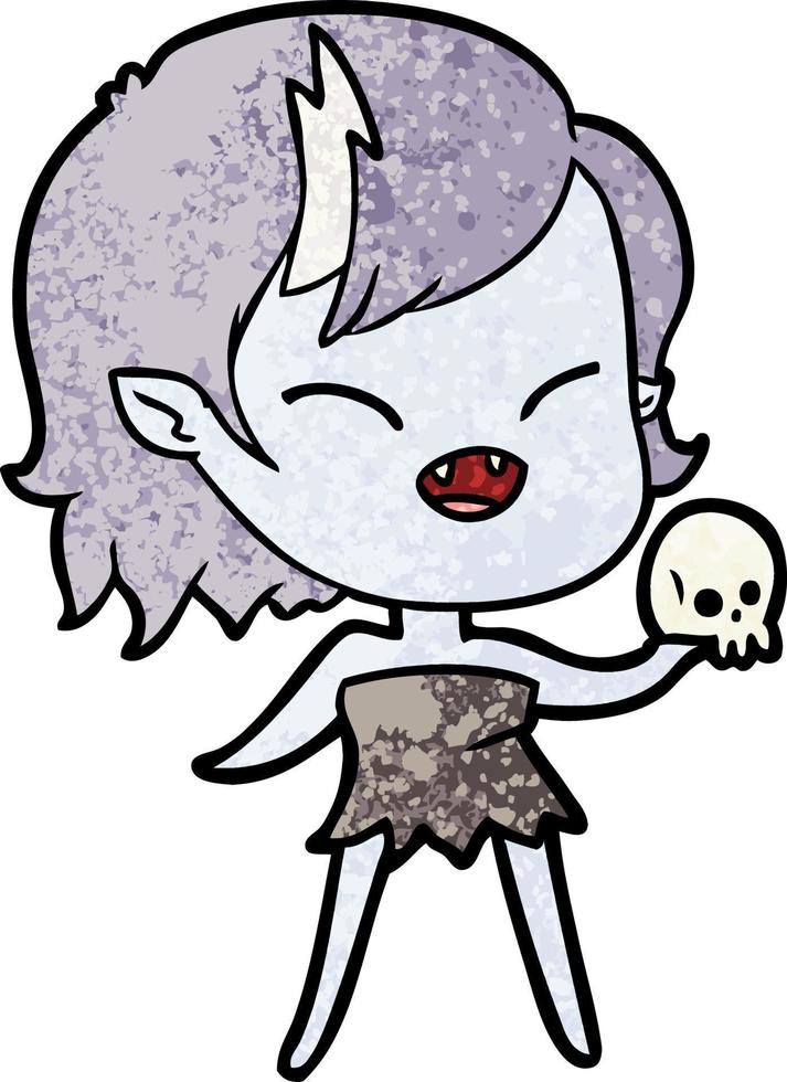 cartone animato ridendo vampiro ragazza con cranio vettore