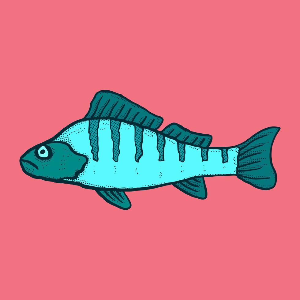 pesce illustrazione mano disegnato cartone animato colorato Vintage ▾ stile vettore