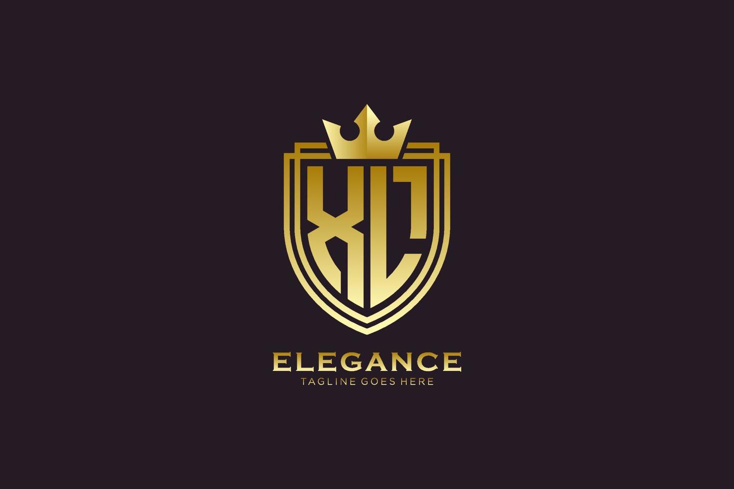 iniziale xl elegante lusso monogramma logo o distintivo modello con pergamene e reale corona - Perfetto per lussuoso il branding progetti vettore