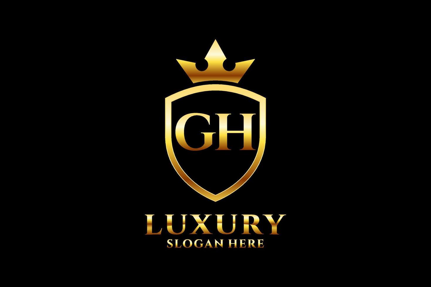 iniziale gh elegante lusso monogramma logo o distintivo modello con pergamene e reale corona - Perfetto per lussuoso il branding progetti vettore