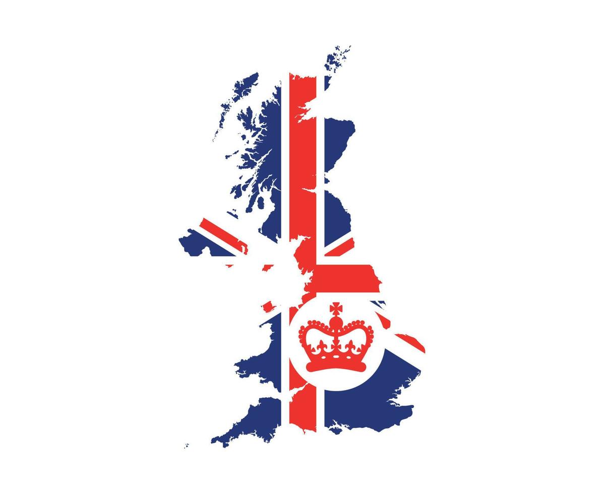 Britannico unito regno bandiera carta geografica con un' rosso corona nazionale Europa emblema icona vettore illustrazione astratto design elemento