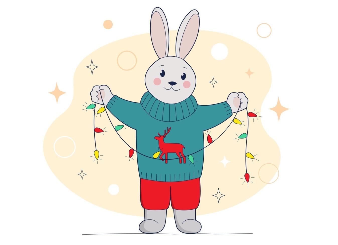 divertente coniglietto nel maglione Tenere Natale ghirlanda vettore