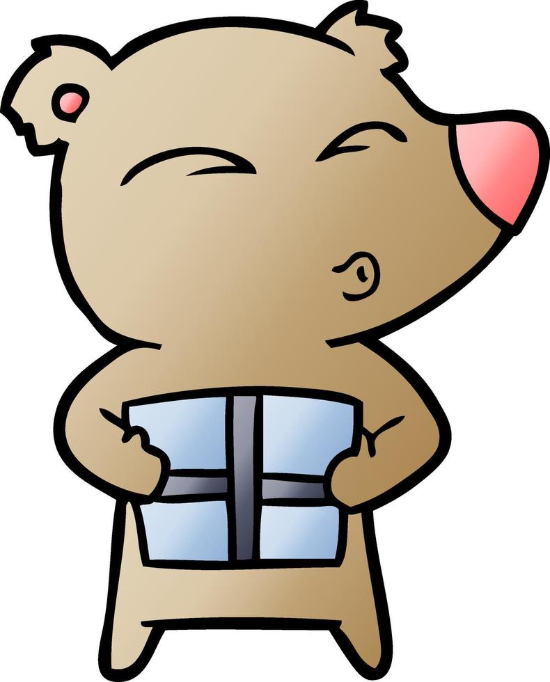 orso cartone animato personaggio con presente vettore