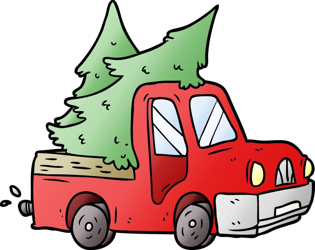 cartone animato Raccogliere camion trasporto Natale alberi vettore