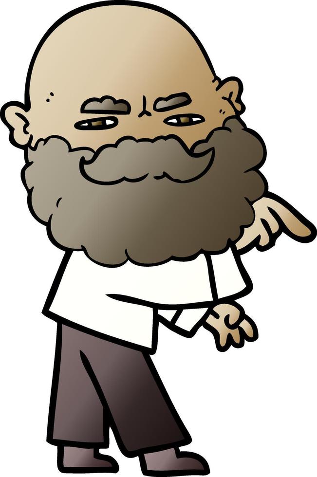 cartone animato uomo con barba accigliato e puntamento vettore