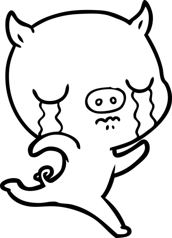 cartone animato in esecuzione maiale pianto vettore