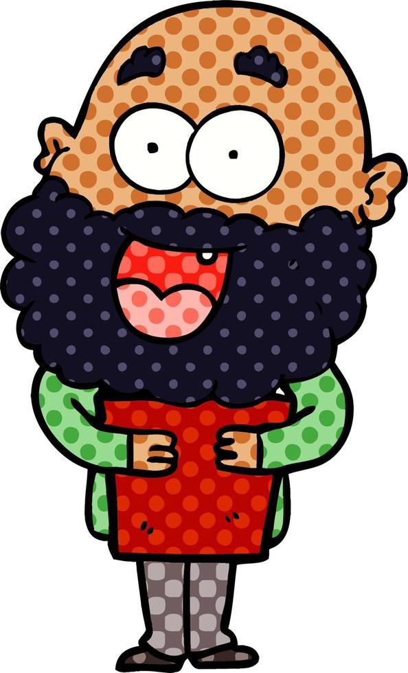 cartone animato pazzo contento uomo con barba e libro vettore