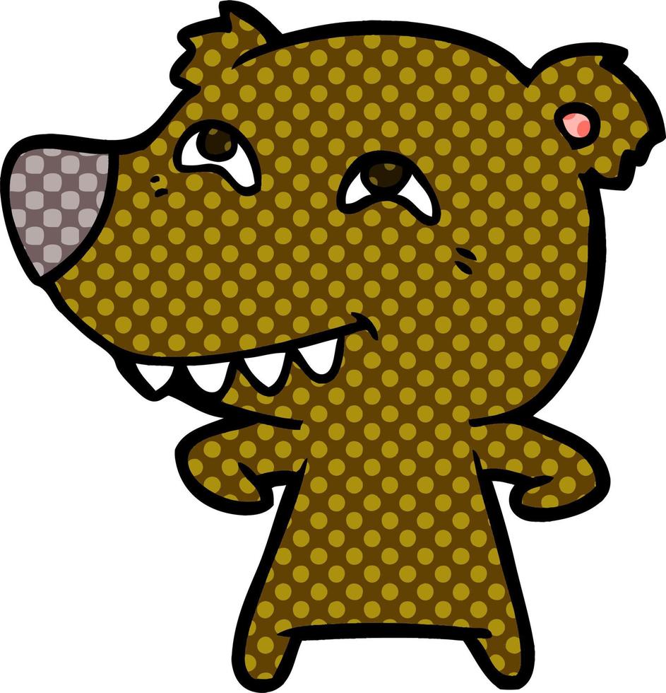 cartone animato orso mostrando denti vettore