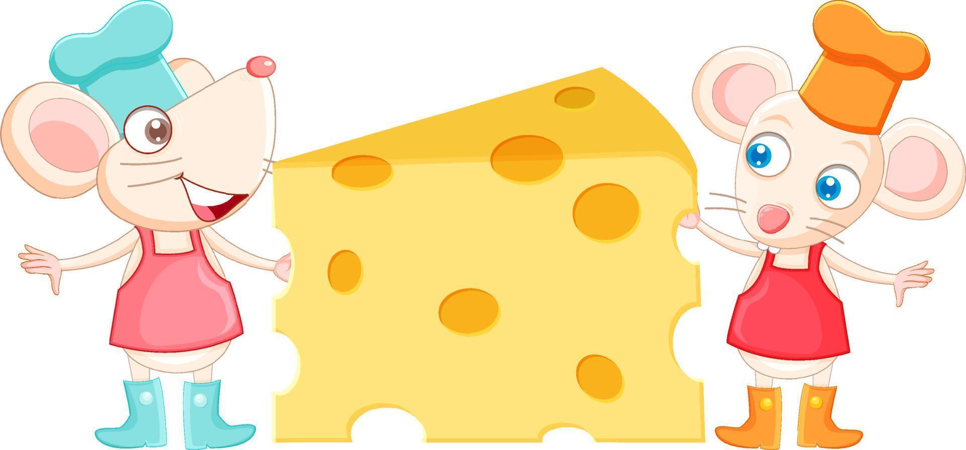Due ratti cartone animato personaggio con grande formaggio vettore