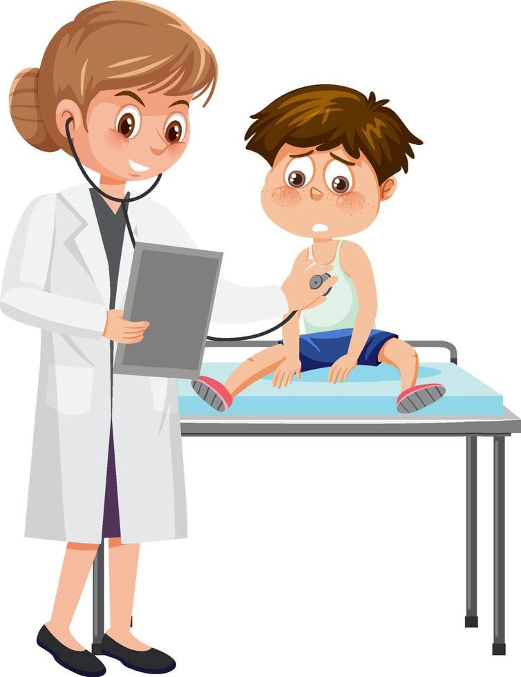 pediatra medico l'esame ragazzo vettore