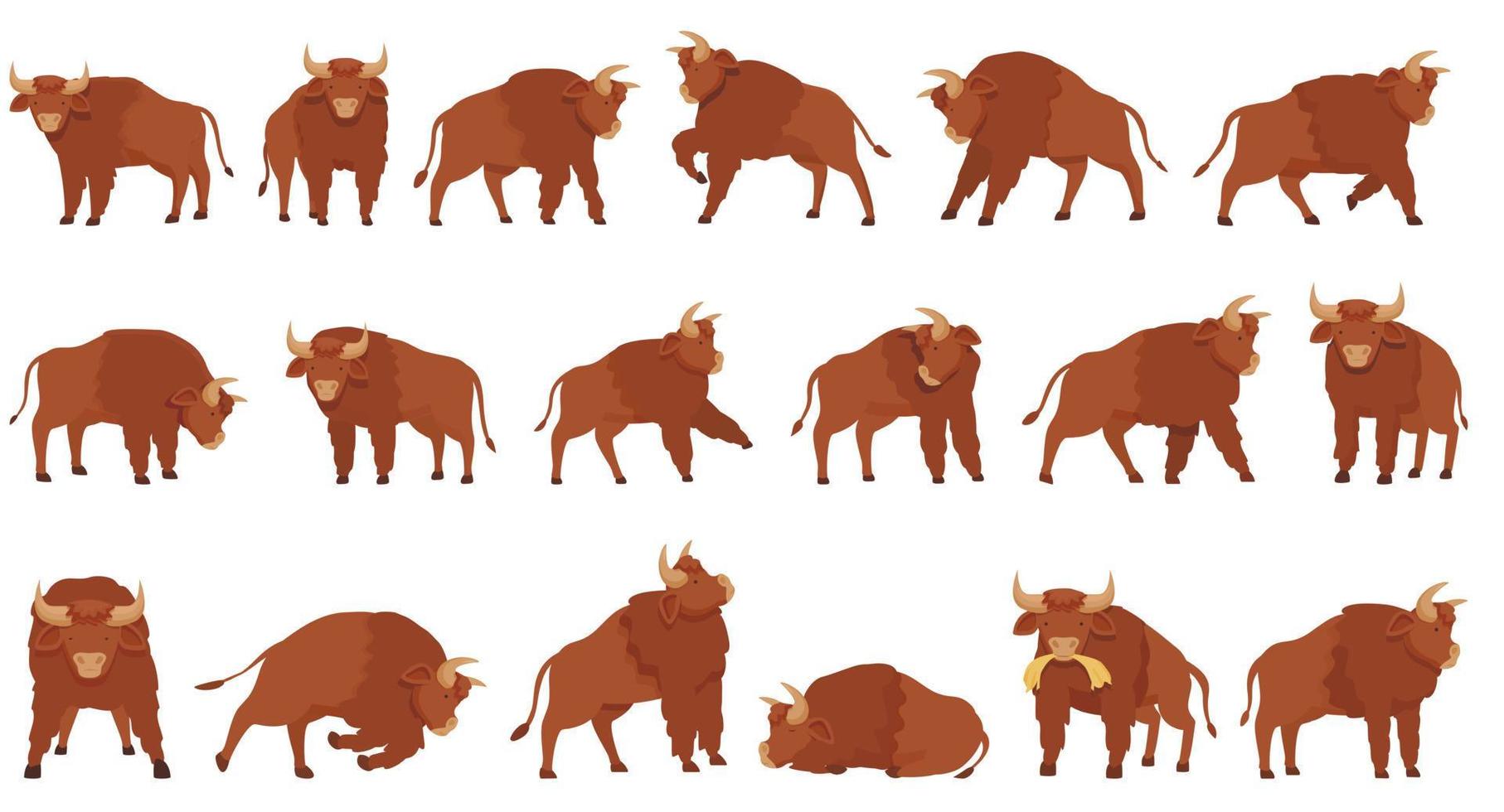 bufalo icone impostato cartone animato vettore. animale testa vettore