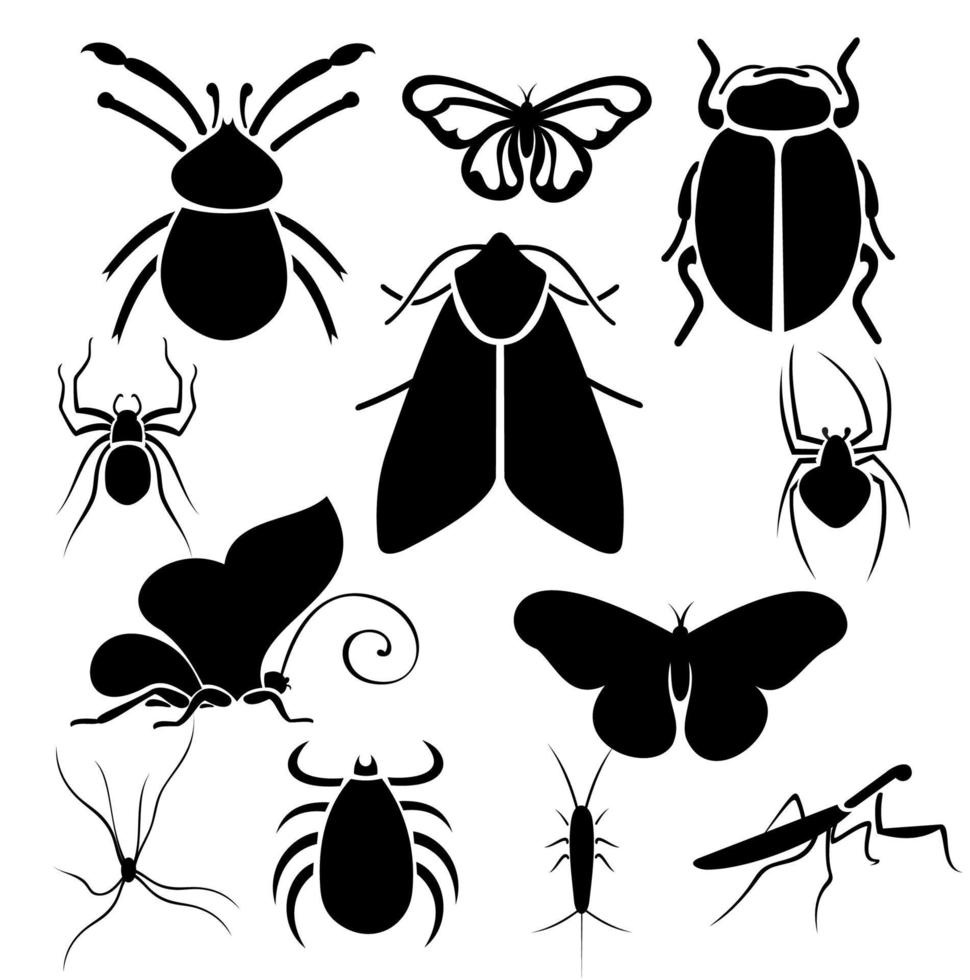insetto illustrazione. nero farfalle, insetto, libellula disegno, ragno. tatuaggio schizzo impostare. vettore