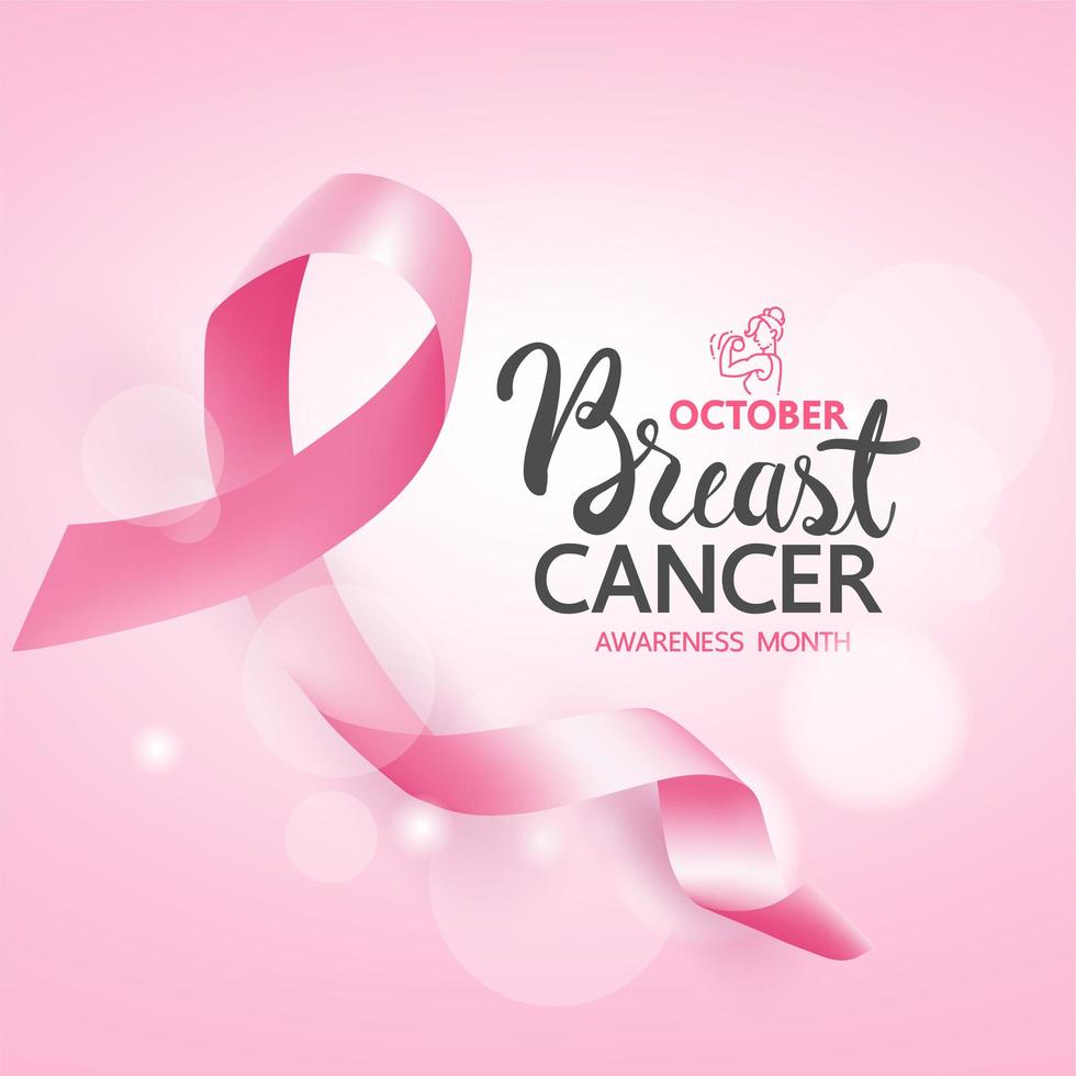 poster di consapevolezza del cancro al seno con nastro rosa vettore