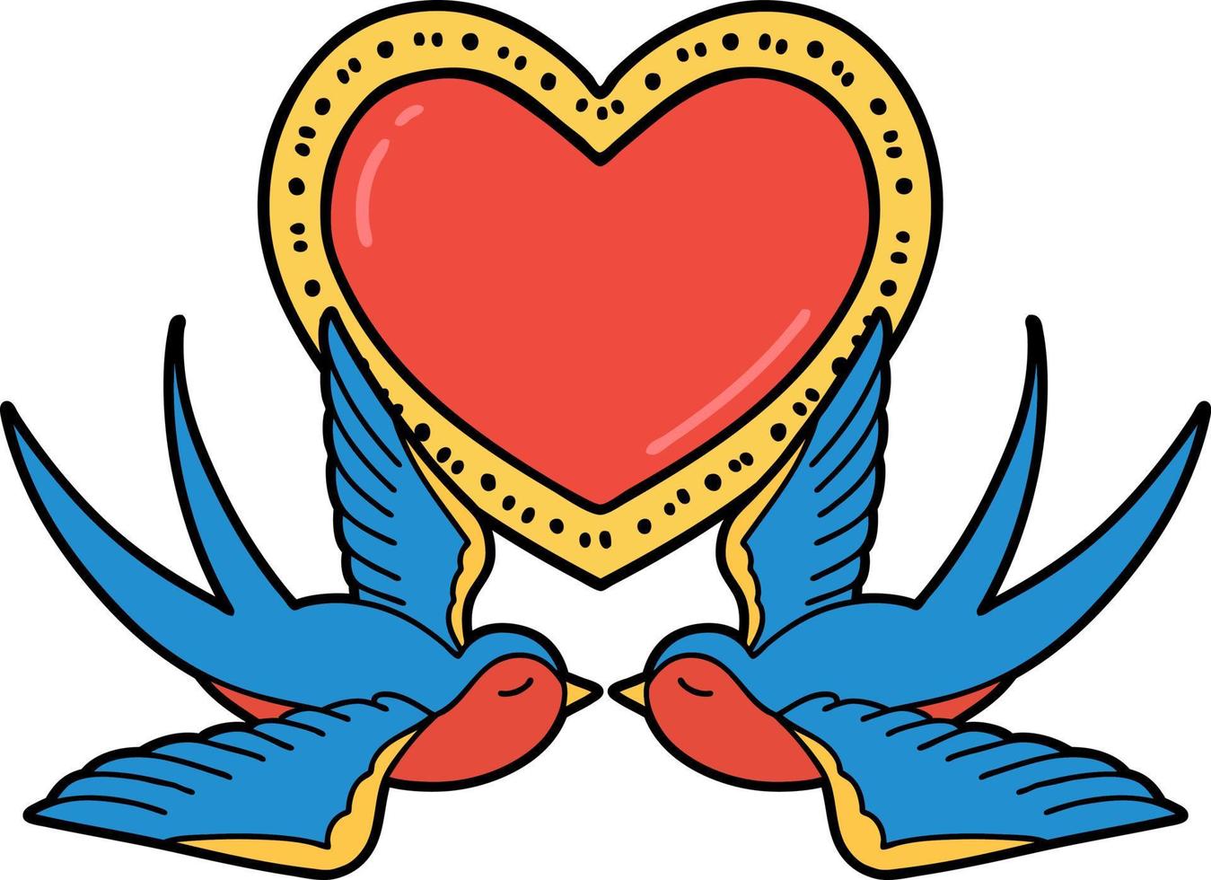 tradizionale tatuaggio di un' rondini e un' cuore vettore