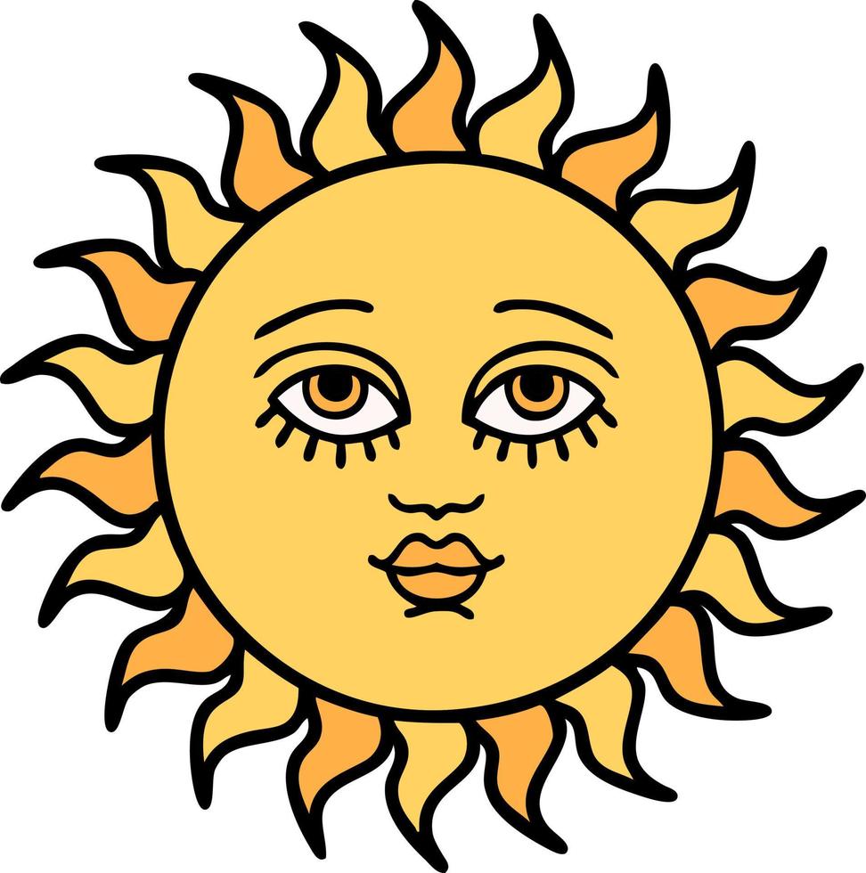 tradizionale tatuaggio di un' sole con viso vettore