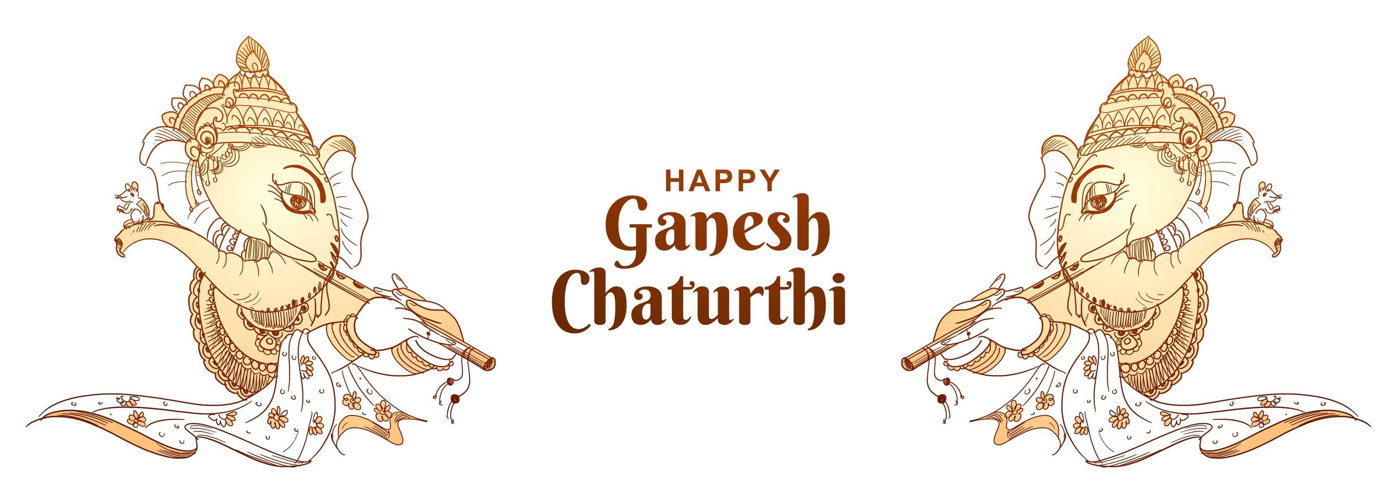 contorno monocromatico ganesh chaturthi banner festival indiano vettore