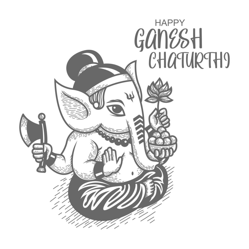 vista laterale disegnata a mano di ganesh chaturthi vettore