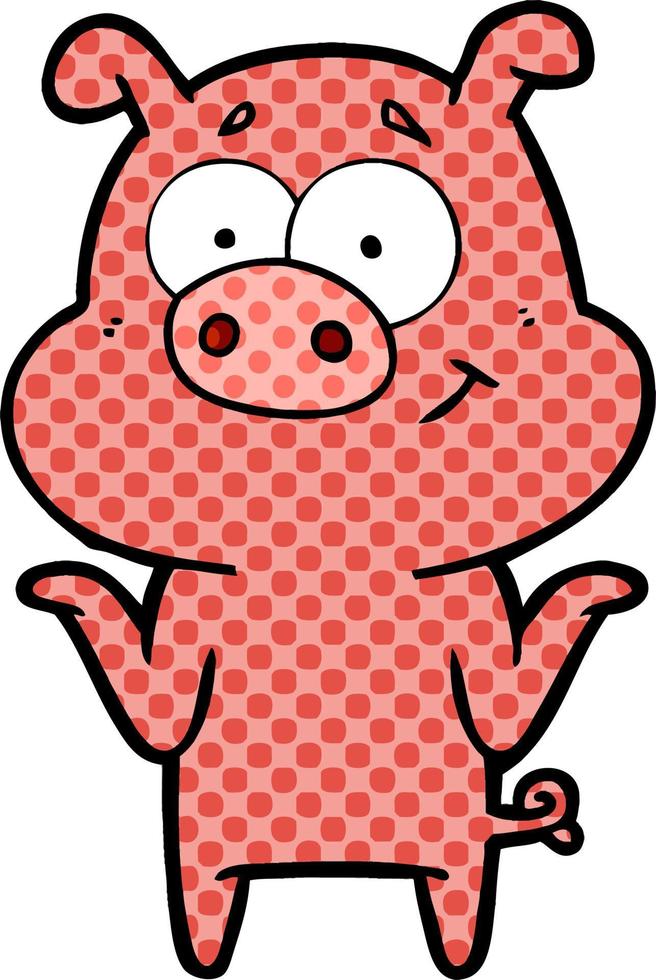 contento cartone animato maiale vettore