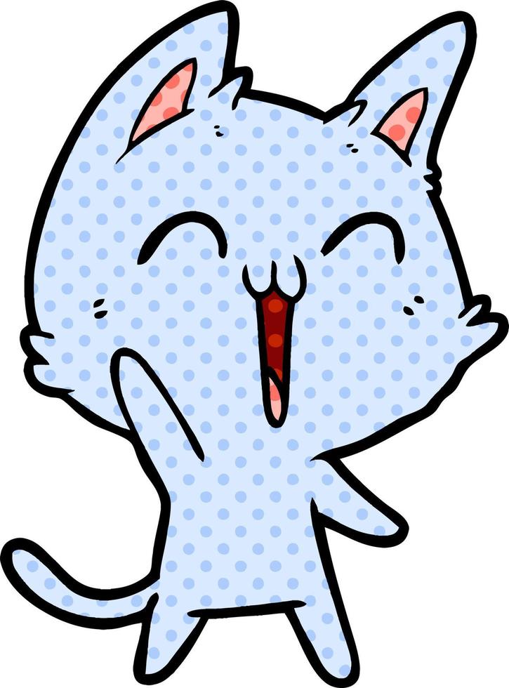 contento cartone animato gatto miagolando vettore