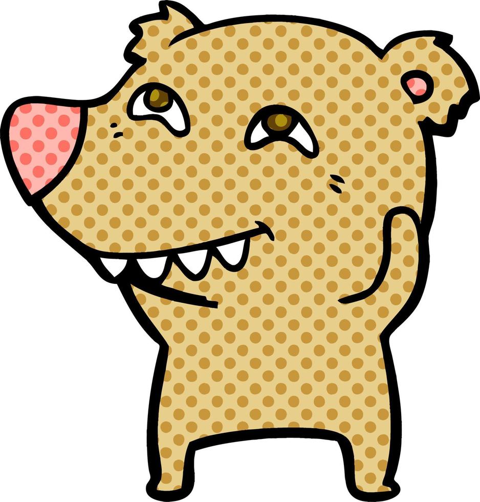 cartone animato orso mostrando denti vettore