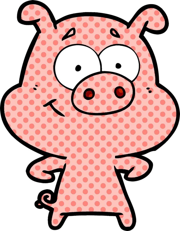 contento cartone animato maiale vettore