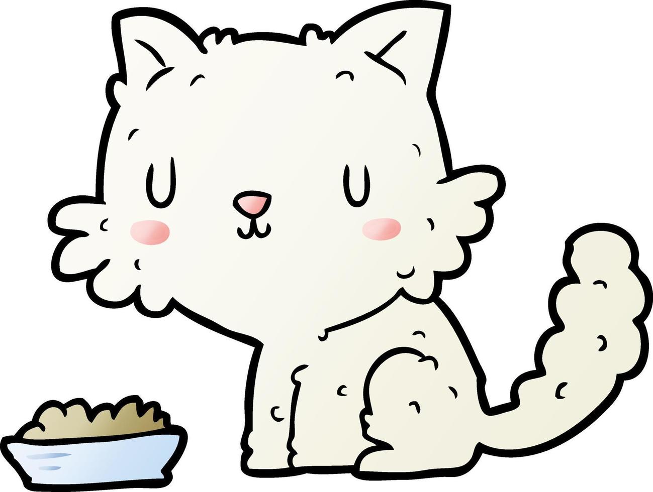 carino cartone animato gatto e cibo vettore