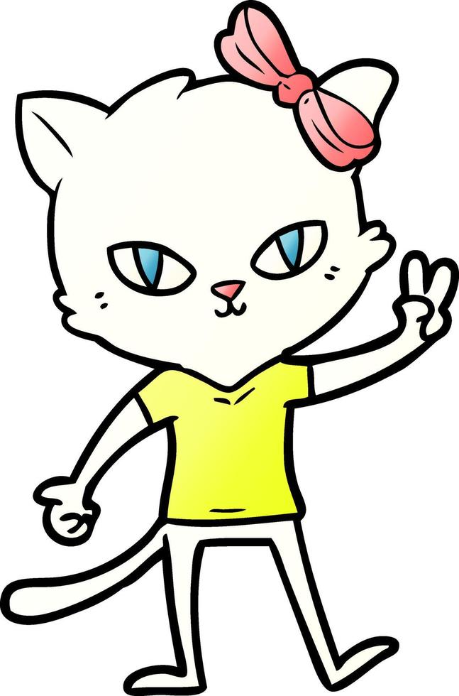 carino cartone animato gatto ragazza dando pace cartello vettore