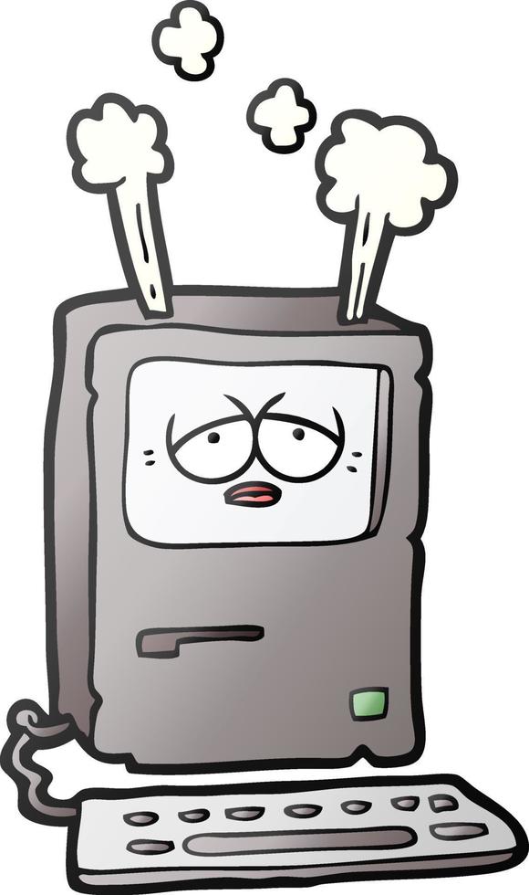 cartone animato stanco computer surriscaldamento vettore