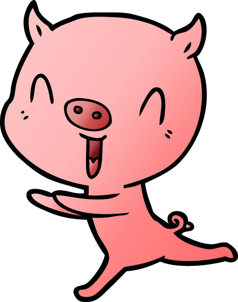 contento cartone animato maiale in esecuzione vettore
