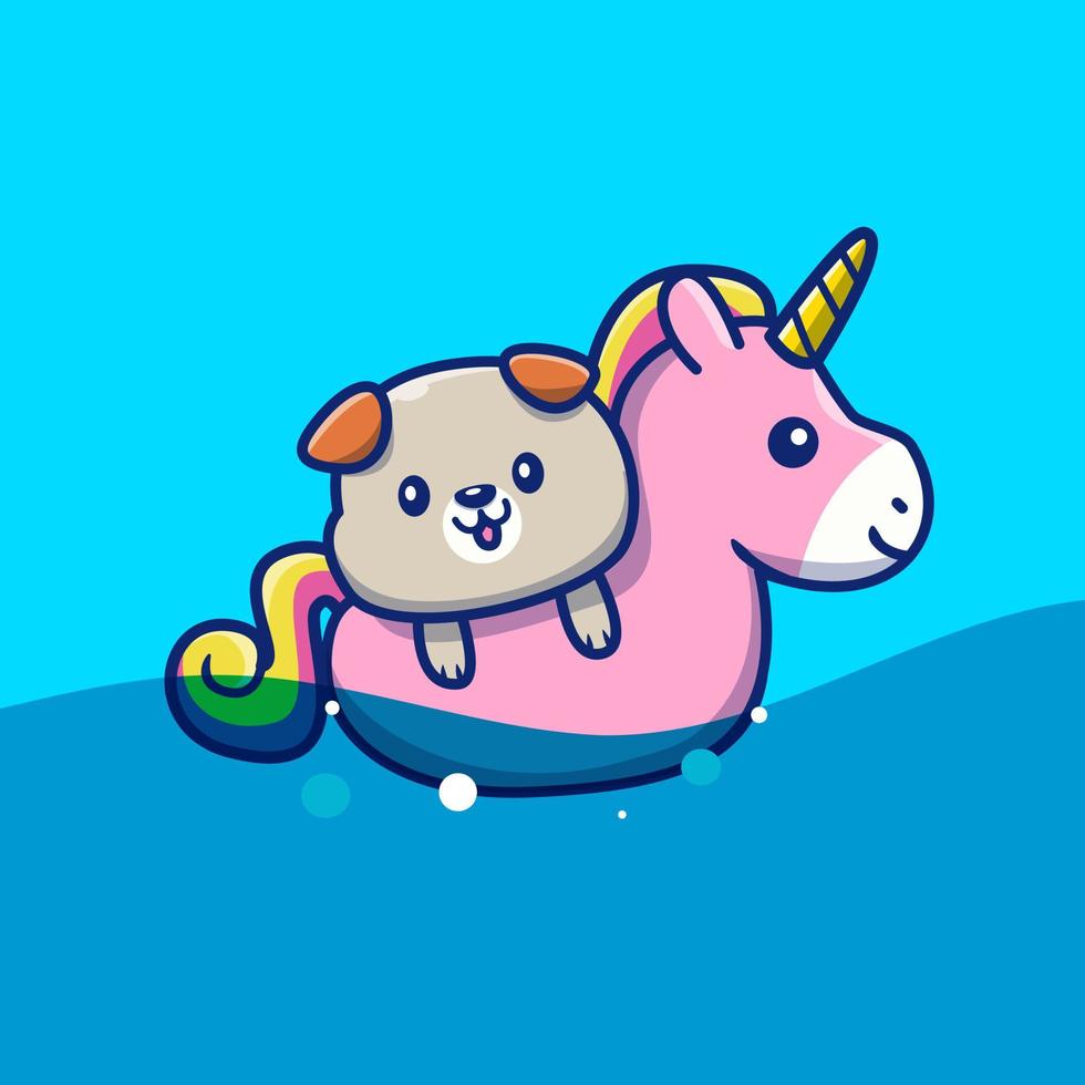 carino cane con nuotare squillare unicorno cartone animato vettore icona illustrazione. animale estate icona concetto isolato premio vettore. piatto cartone animato stile