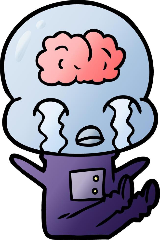 cartone animato grande cervello alieno pianto vettore