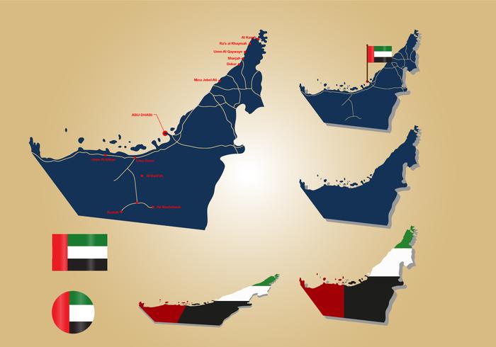 Mappa e bandiera degli Emirati Arabi Uniti vettore