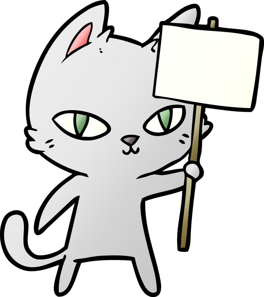 cartone animato gatto agitando cartello vettore
