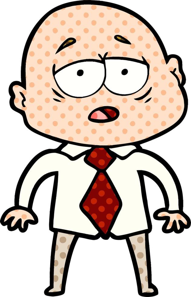 cartone animato stanco Calvo uomo nel camicia e cravatta vettore