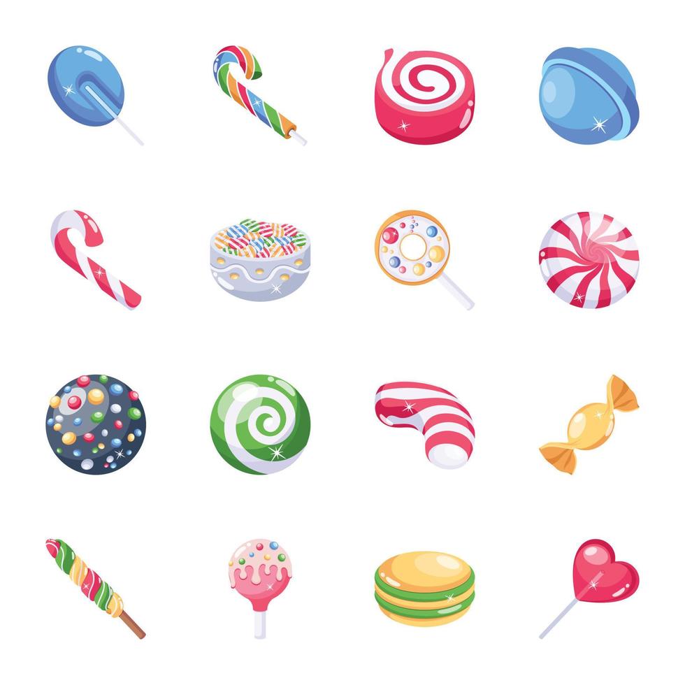 collezione di caramelle e dolci piatto icone vettore