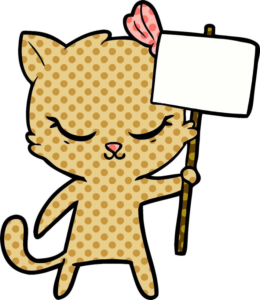 carino cartone animato gatto con cartello vettore