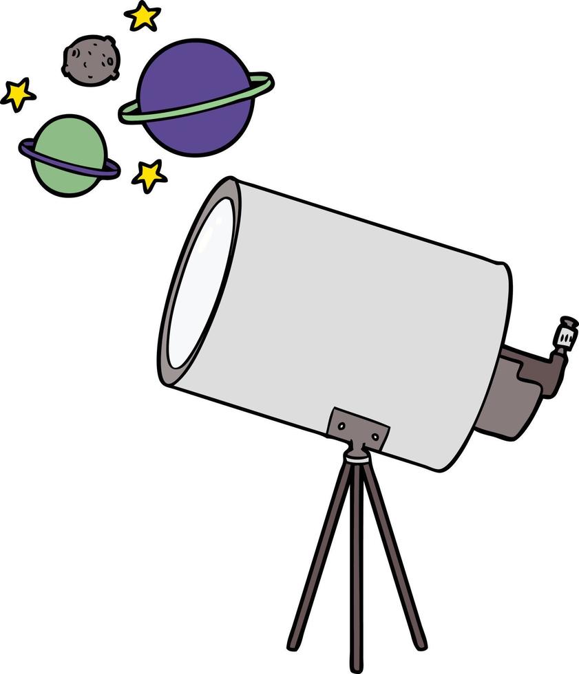 cartone animato telescopio guardare a pianeti vettore