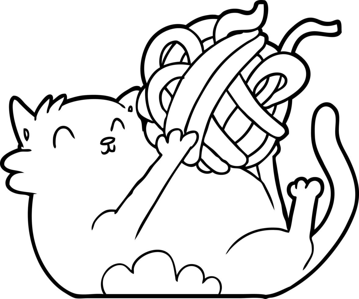 cartone animato gatto giocando con palla di corda vettore