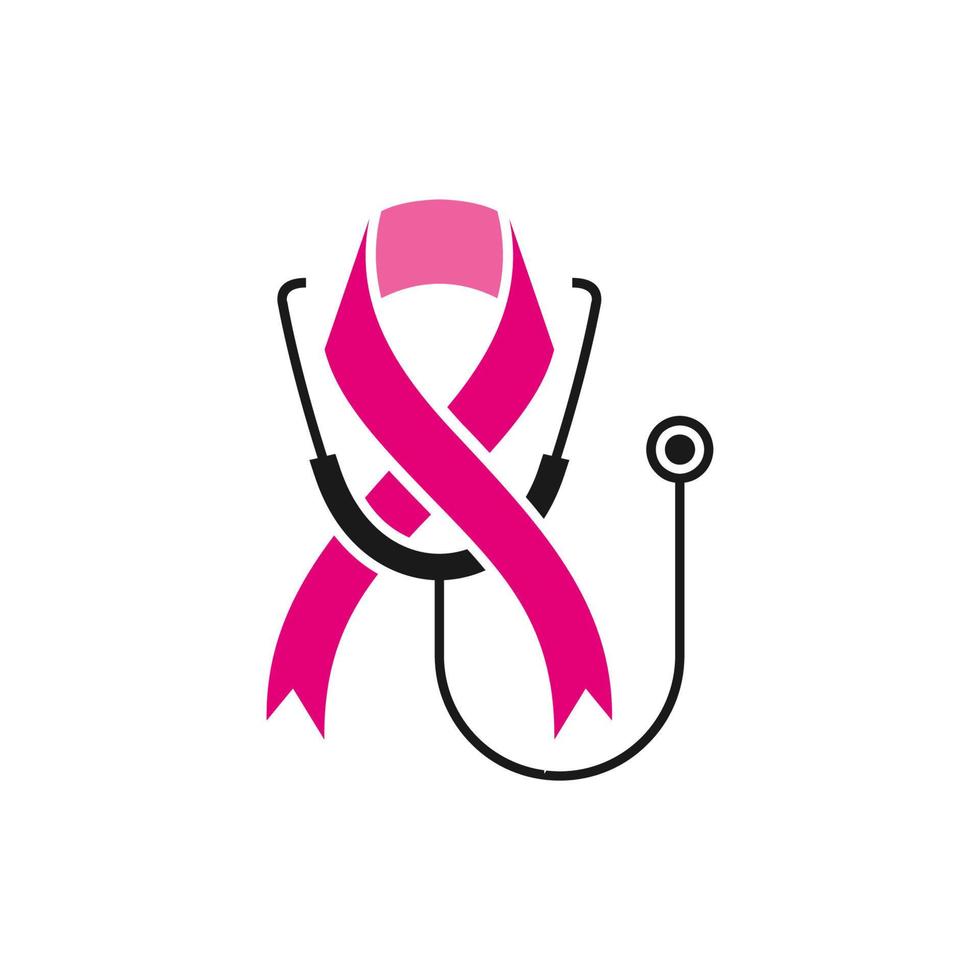 donne Seno cancro logo. diagnosi con stetoscopio vettore