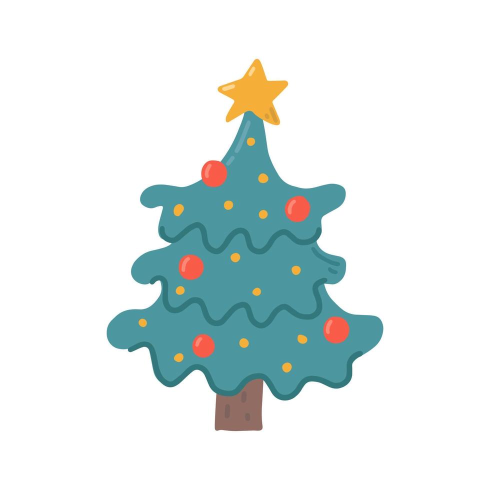 Natale albero con decorazioni, vettore piatto illustrazione su bianca sfondo