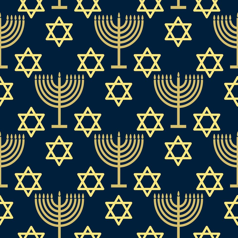 senza soluzione di continuità modello con oro simboli su blu colore sfondo per hanukkah ebraico vacanza vettore