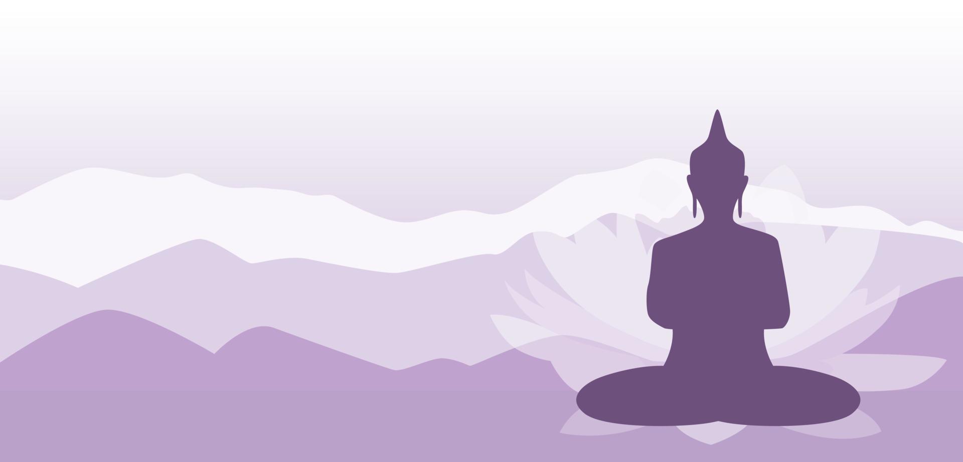 il silhouette di un' Budda Meditare nel il montagne. vettore illustrazione