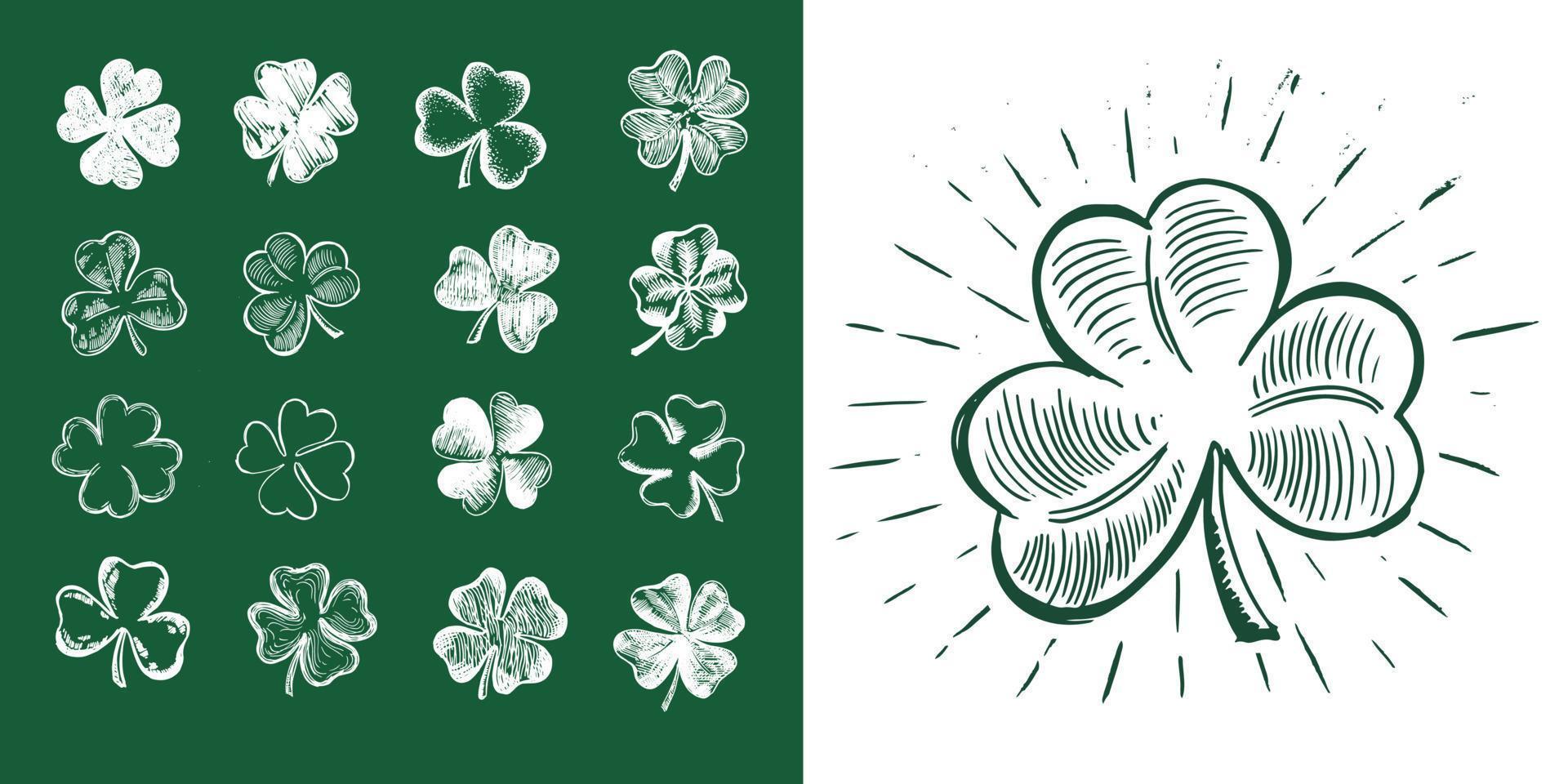 st. Patrick giorno. schizzo impostato trifoglio. mano disegnato illustrazione. vettore