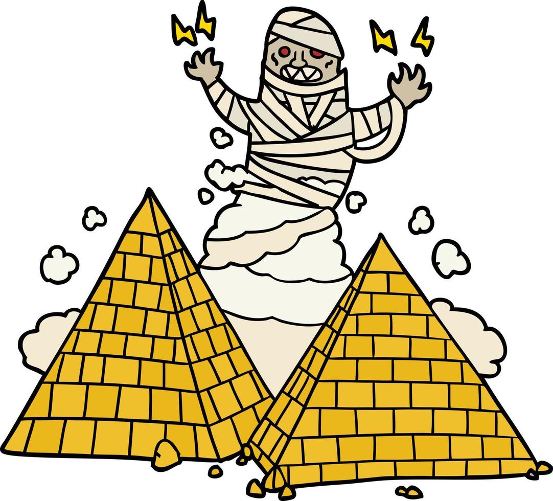 cartone animato mummia e piramidi vettore