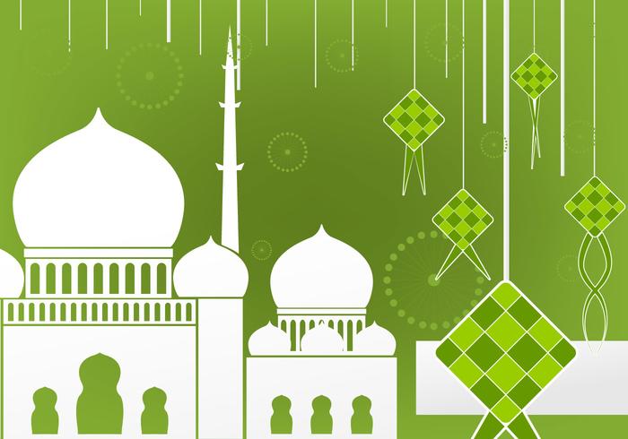 Design piatto di Ketupat e Moschea vettore